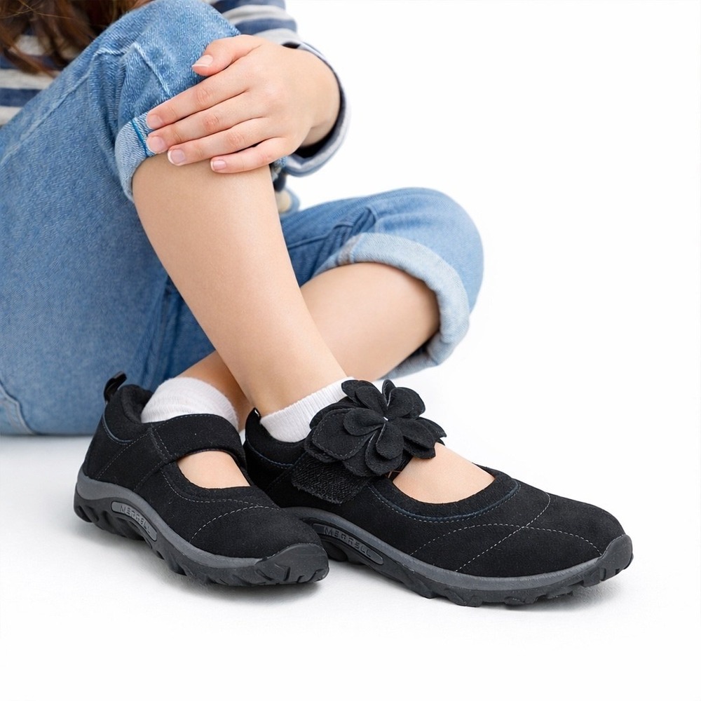 Merrell Jungle Moc Burst MJ Kids Shoes Black Suede Flower‎ Strap Size 6